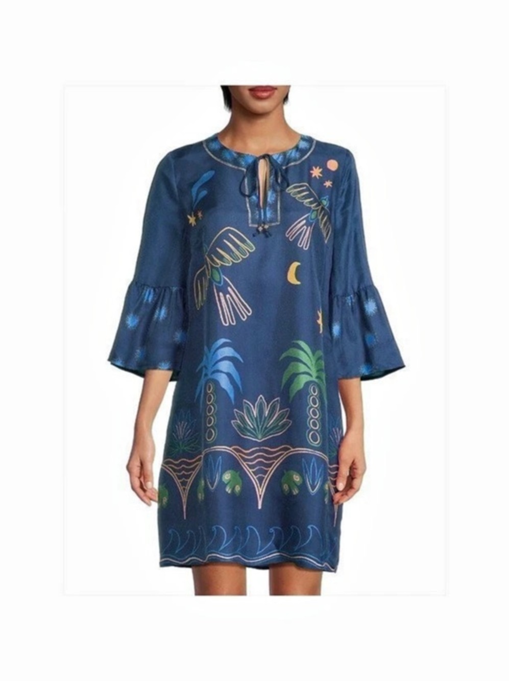 Johnny Was Jade Lorianne Silk Shift Tropical Mini Dress Medium